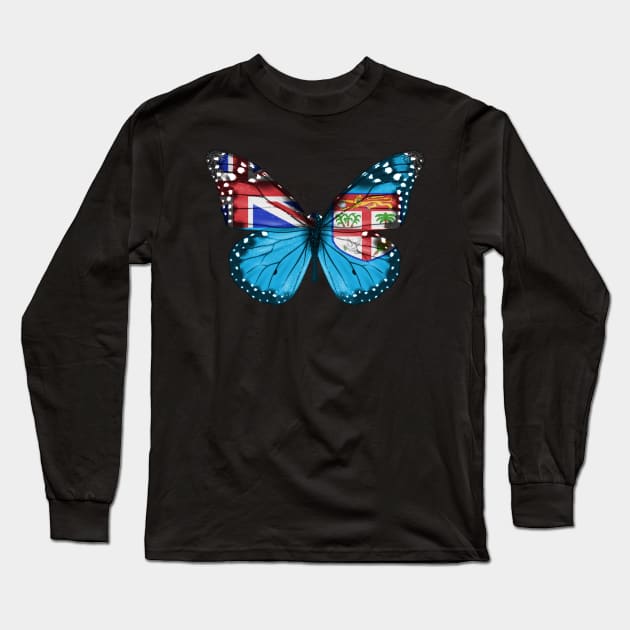 Fijian Flag  Butterfly - Gift for Fijian From Fiji Long Sleeve T-Shirt by Country Flags